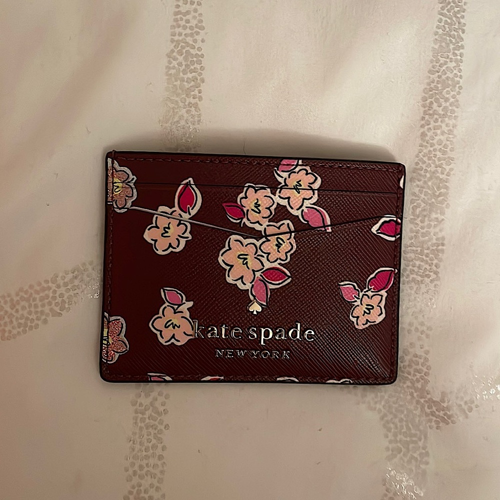 Kates Spade Slim Cardholder | Flower Print | Color : Deep Berry